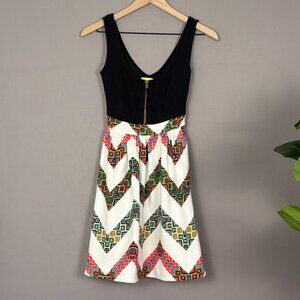 Anthro Maeve Geometric Chevron Fit & Flare Dress Black Multicolor Size 0P